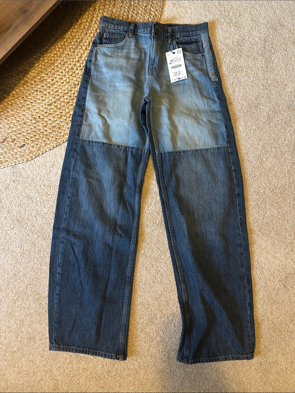 Zara The ZW Straight Fit Mid Rise Patchwork Jeans